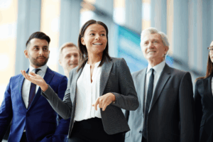 Female business person leading team