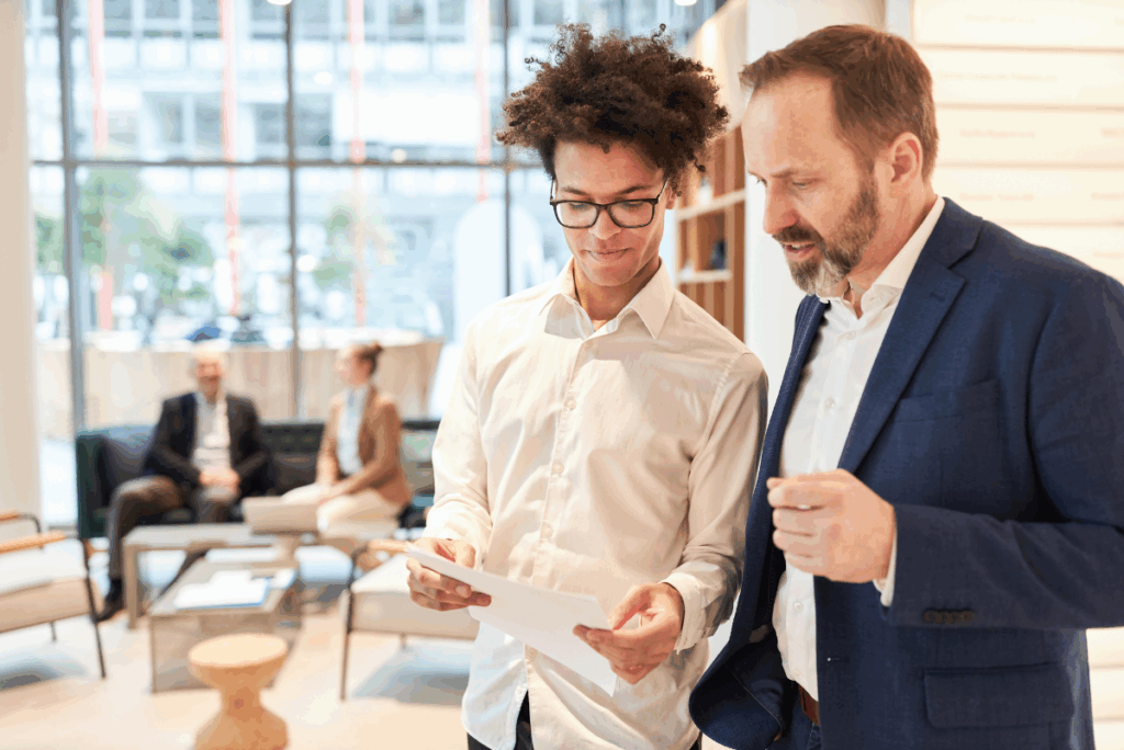 Startup founder working with investor