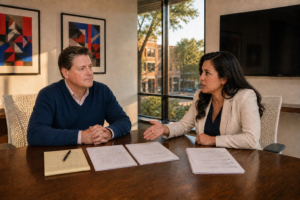 Business owner reviewing contract documents for early warning signs of a dispute